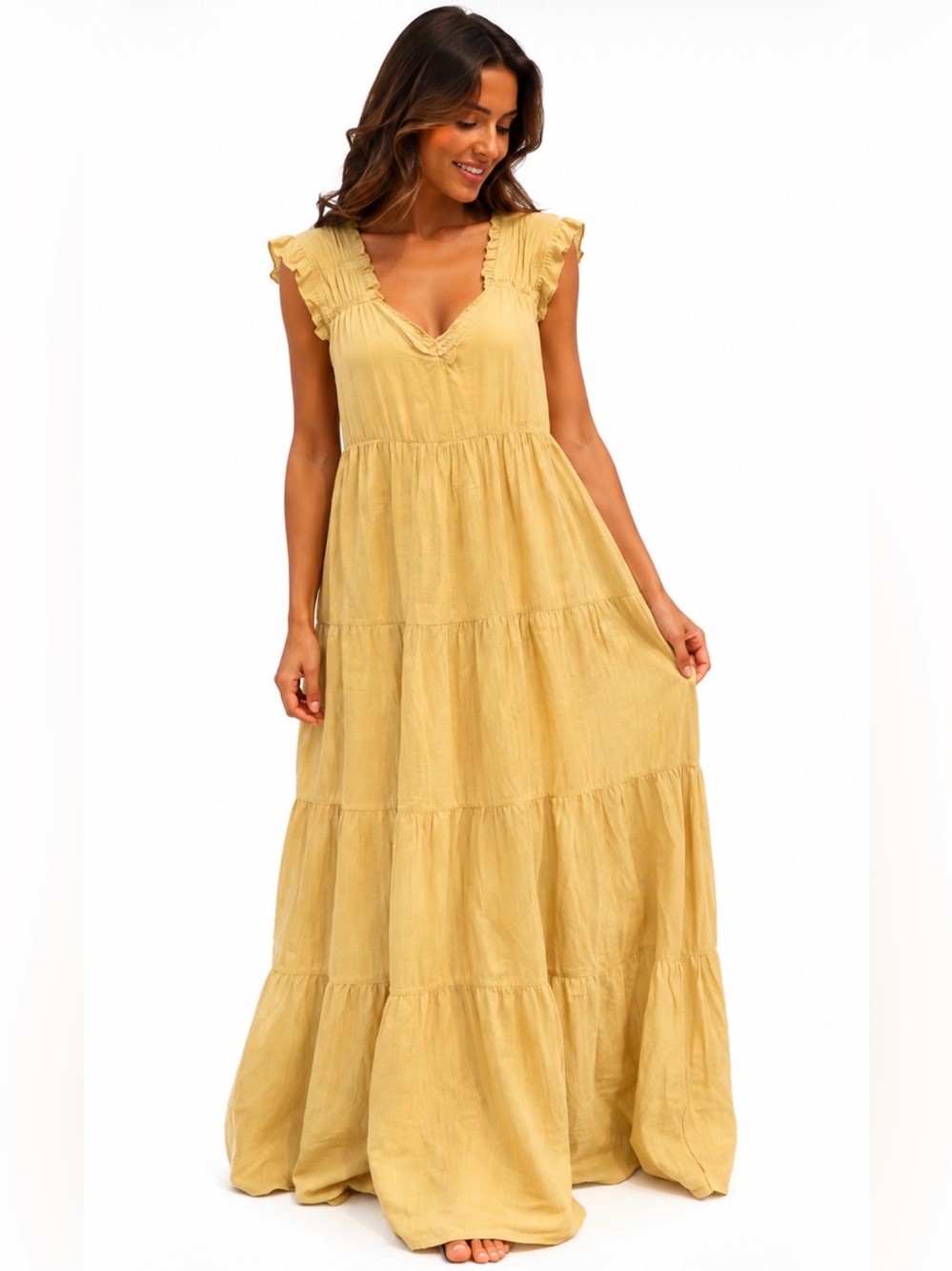 MELLODAY Sunshine Yellow Ruffle-Sleeve Maxi Dress - Size XL